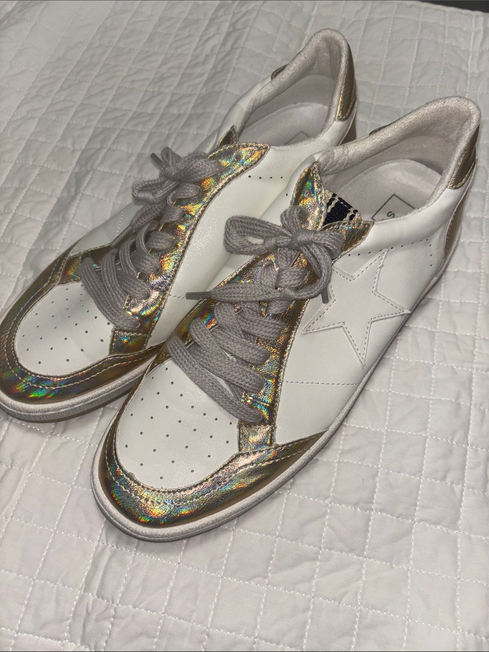 Shu Shop Paz White and Gold Sneakers